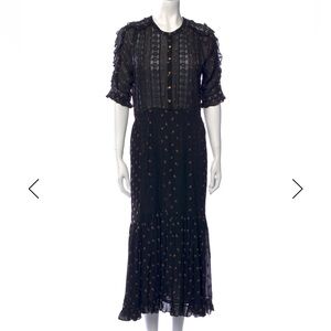 Ulla Johnson Black Maxi Dress with Lace And Small Embroidered Floral Motif